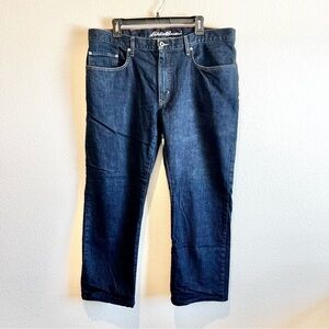 Eddie Bauer Red Flannel Lined Mens 38x30 Straight Fit Blue Jeans High Rise Dark